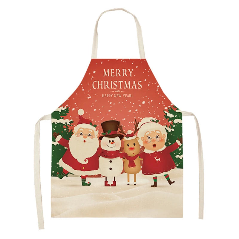 Linen Merry Christmas Apron for Home Kitchen