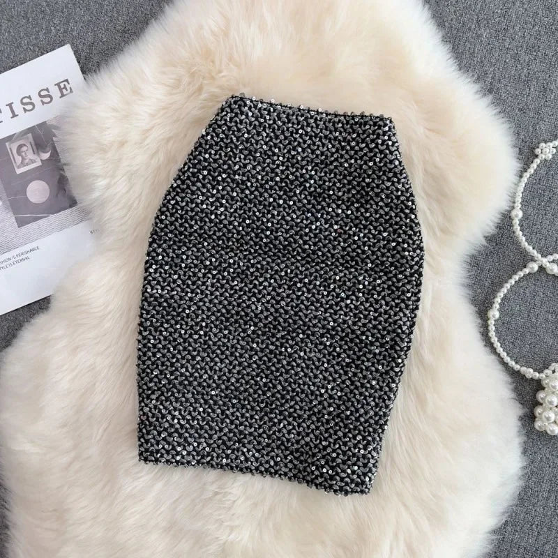 Stylish Sequin Formal Fitting Office Skirt