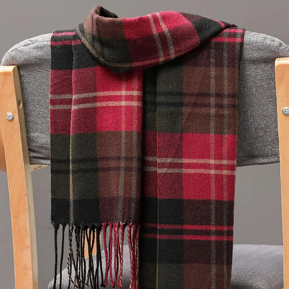 Men's Thick Warm Plaid Fringed Cashmere Winter Scarf