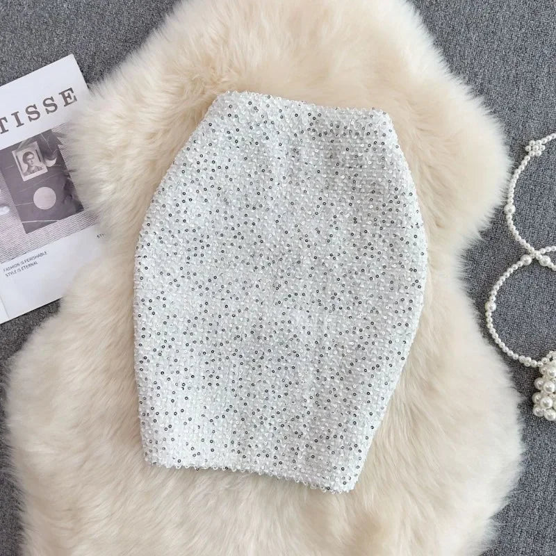 Stylish Sequin Formal Fitting Office Skirt