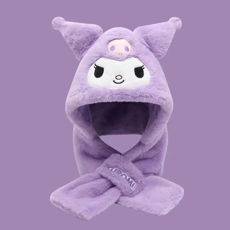 Children's Cotton One-Piece Scarf Hat - New Style Kuromi Melody Cinnamoroll Soft Plush Toy