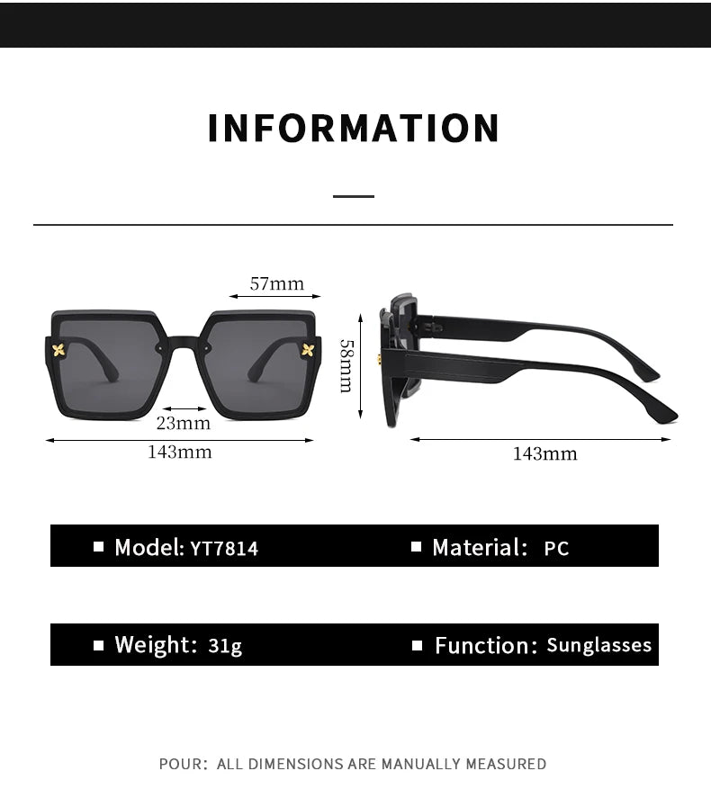 Niche Exquisite Square Sun Glasses - Protective Glasses UV400