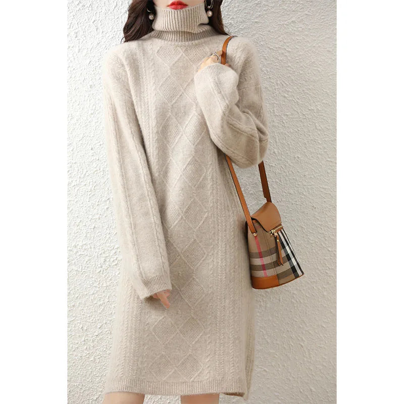 Knit Cashmere Casual Turtleneck Sweater Dress