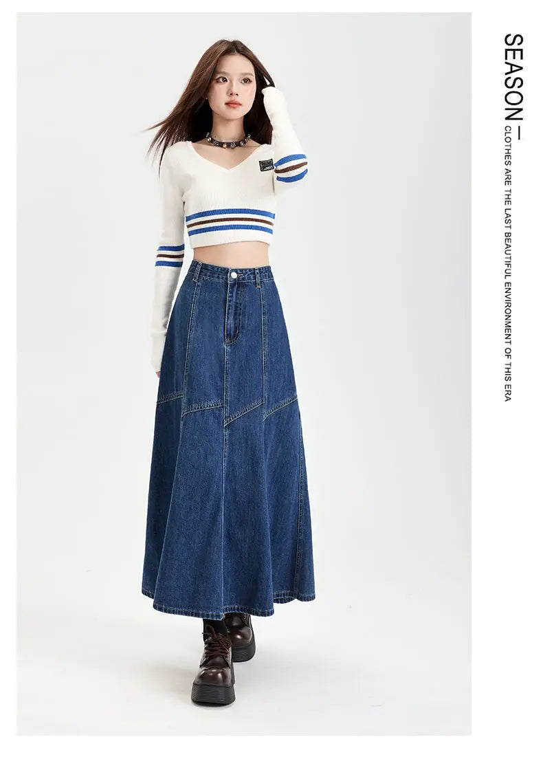 Blue Denim A-line Vintage Skirt