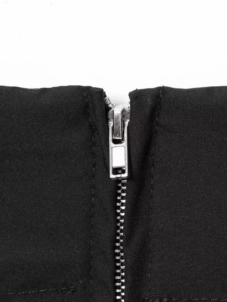 New Winter Casual Fashion Black Zipper Midi Skirts