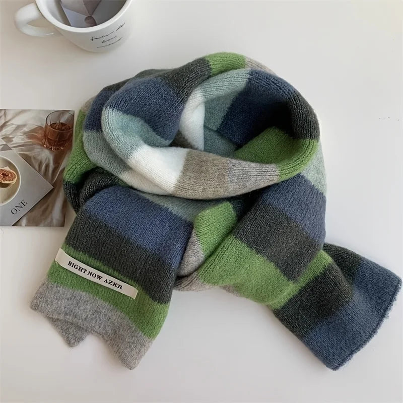 Acrylic Knitted Striped Scarf - Warm, Breathable & Ear Protection