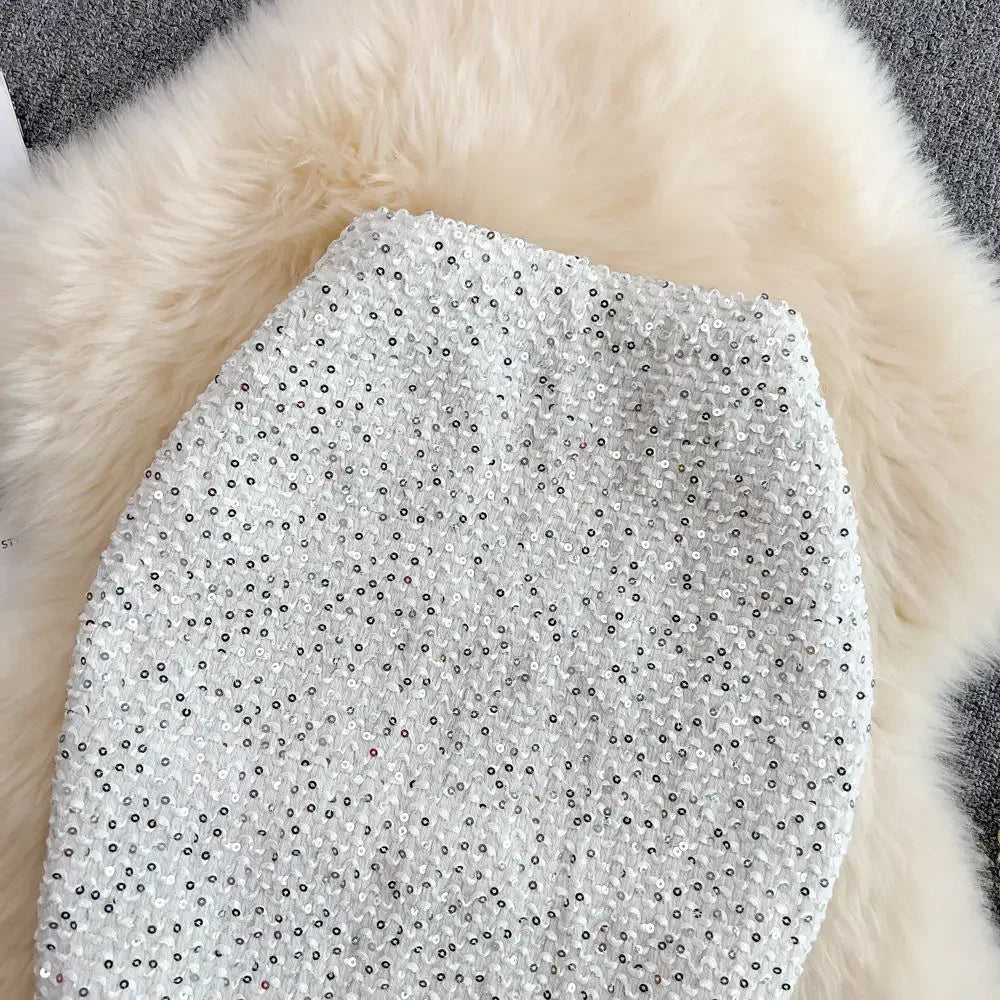 Stylish Sequin Formal Fitting Office Skirt