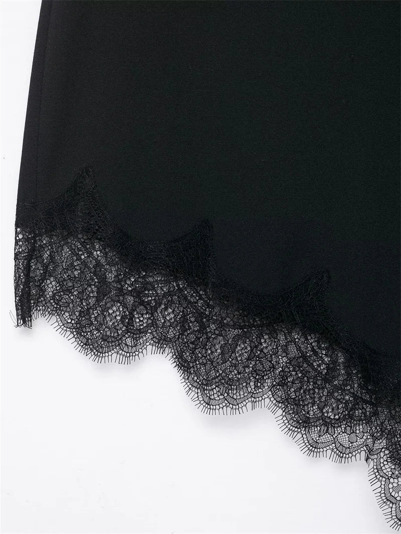 New Arrival Elegant and Fashionable Solid Color Satin Lace Trim Skirt