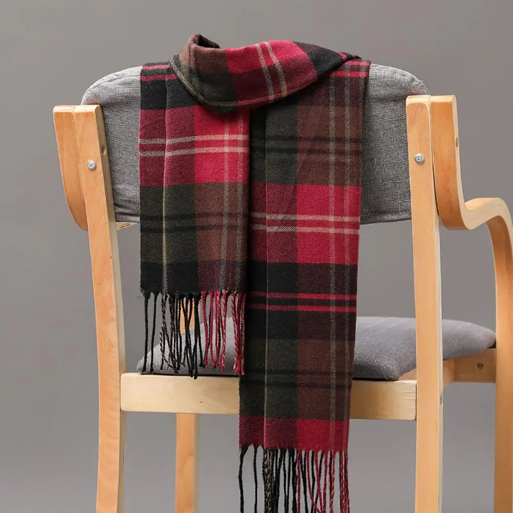 Men's Thick Warm Plaid Fringed Cashmere Winter Scarf