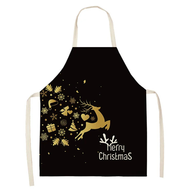 Black Gold  Elk Snowman Christmas Tree Apron