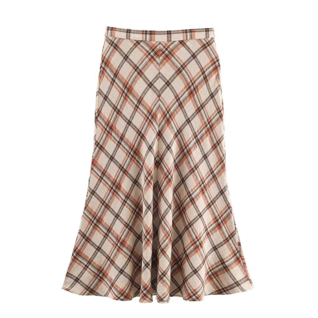 New Fashion Checkered Print Elegant High Waist Skirts