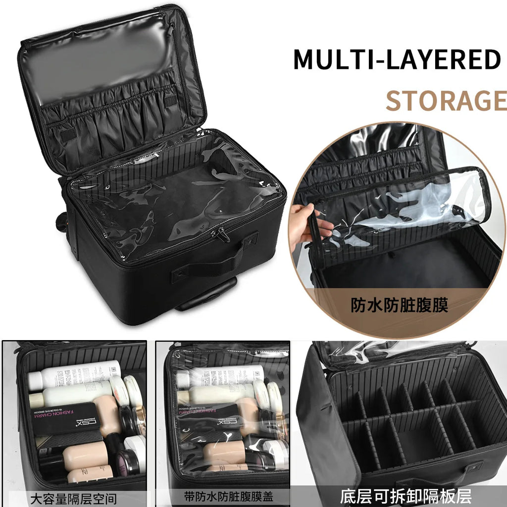 2-in-1 Cosmotology Organizer Travel Case  Train with Detachable Wheels