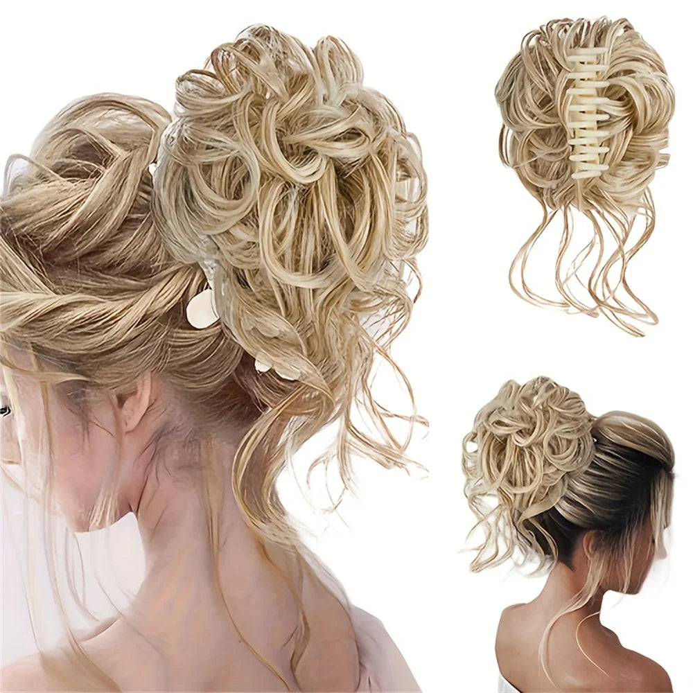 10" Synthetic Curly Wavy Hair - Messy Bun Chignon Claw Clip