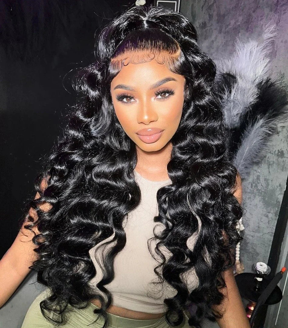 40" Loose Deep Wave Curly Human Hair Lace Front Wig