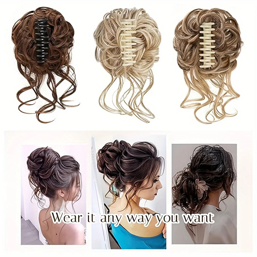 10" Synthetic Curly Wavy Hair - Messy Bun Chignon Claw Clip