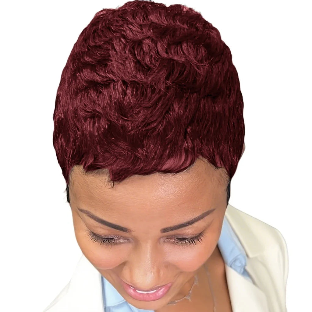 Short Pixie Cut Virgin Human Hair Wig - Short Layered with Bangs