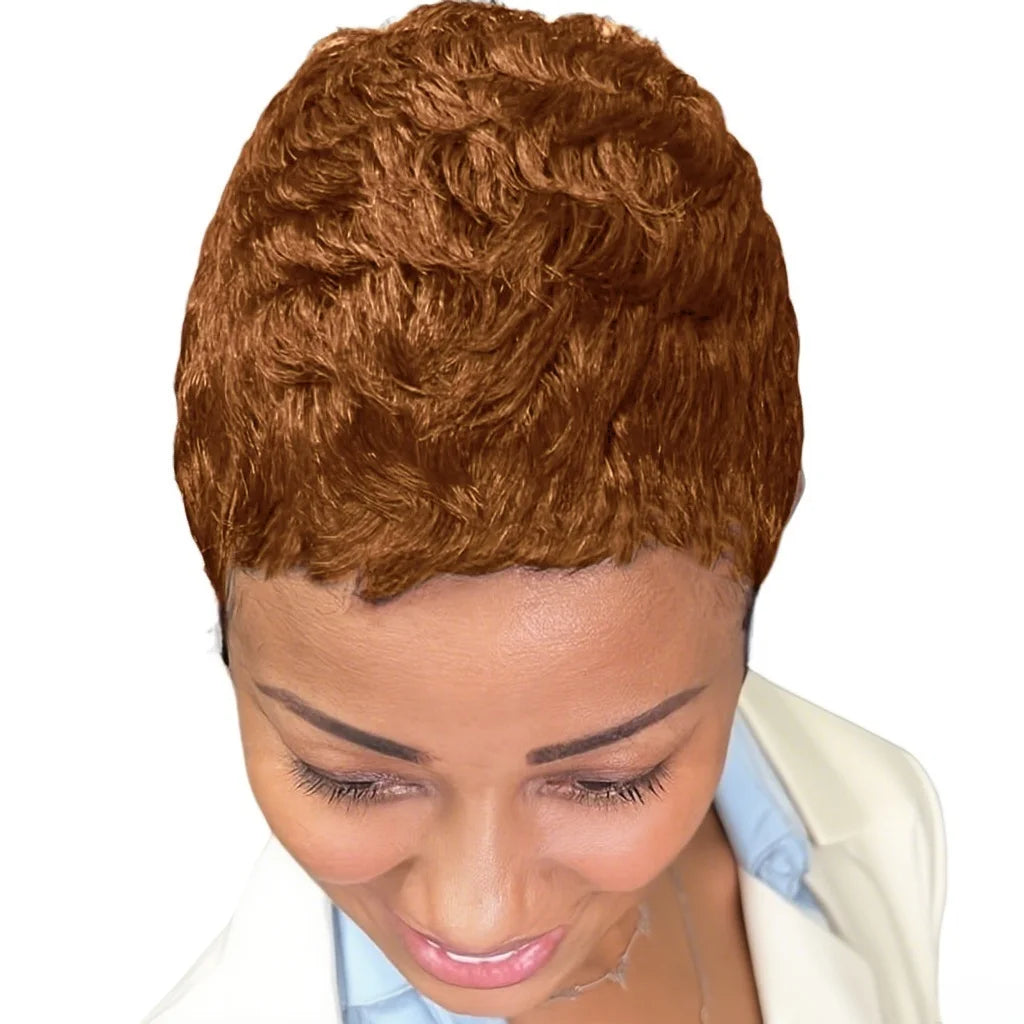 Short Pixie Cut Virgin Human Hair Wig - Short Layered with Bangs
