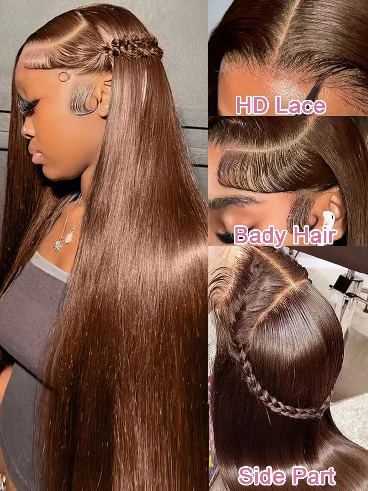 Nexora Chocolate Brown Straight Lace Frontal Human Hair Wig