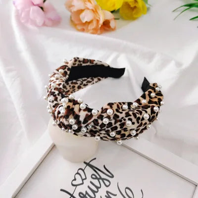Leopard Flannel Pearl Knotted Headband