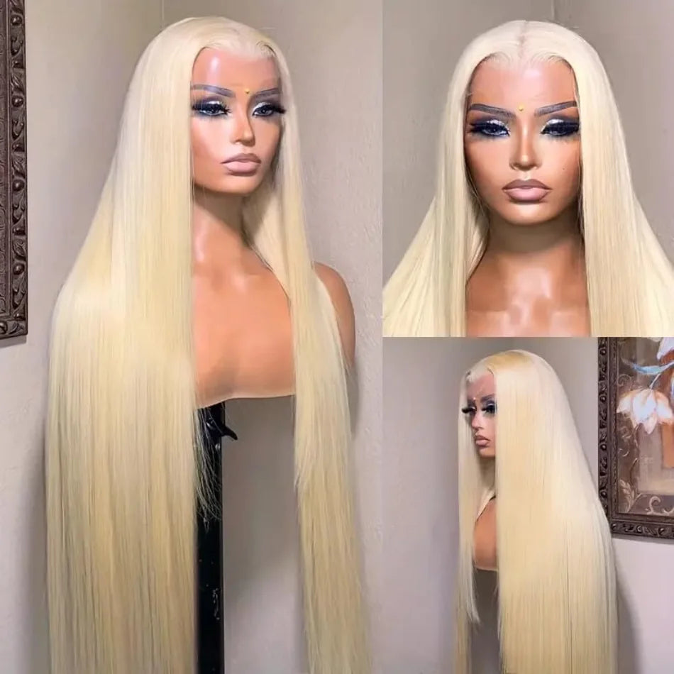 30" Blonde Human Lace Front Wig - Straight Human Hair Pre Plucked Brazilian