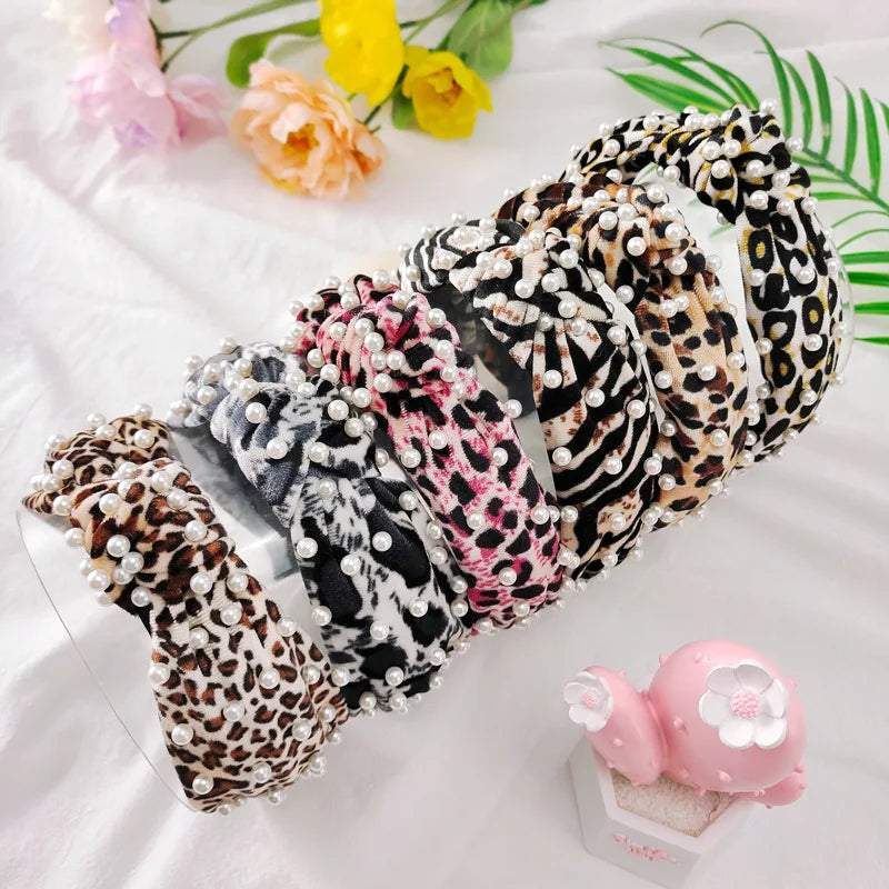 Leopard Flannel Pearl Knotted Headband