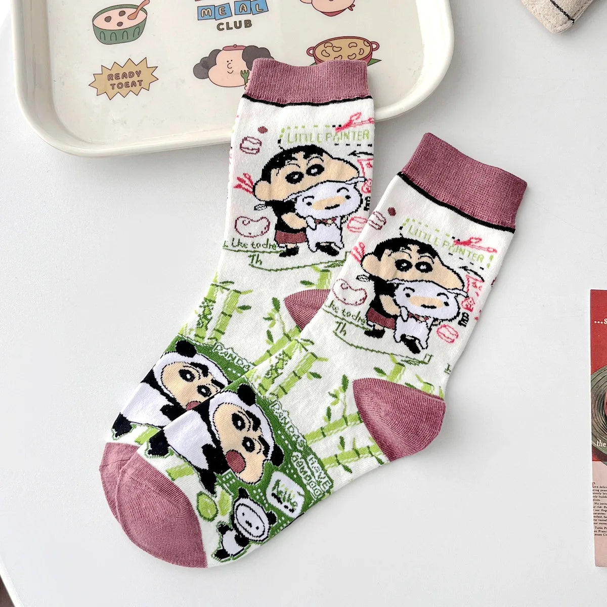4 Pack Cotton Crayon Shin-Chan & Little Bear Socks - Mid Length Cotton Socks