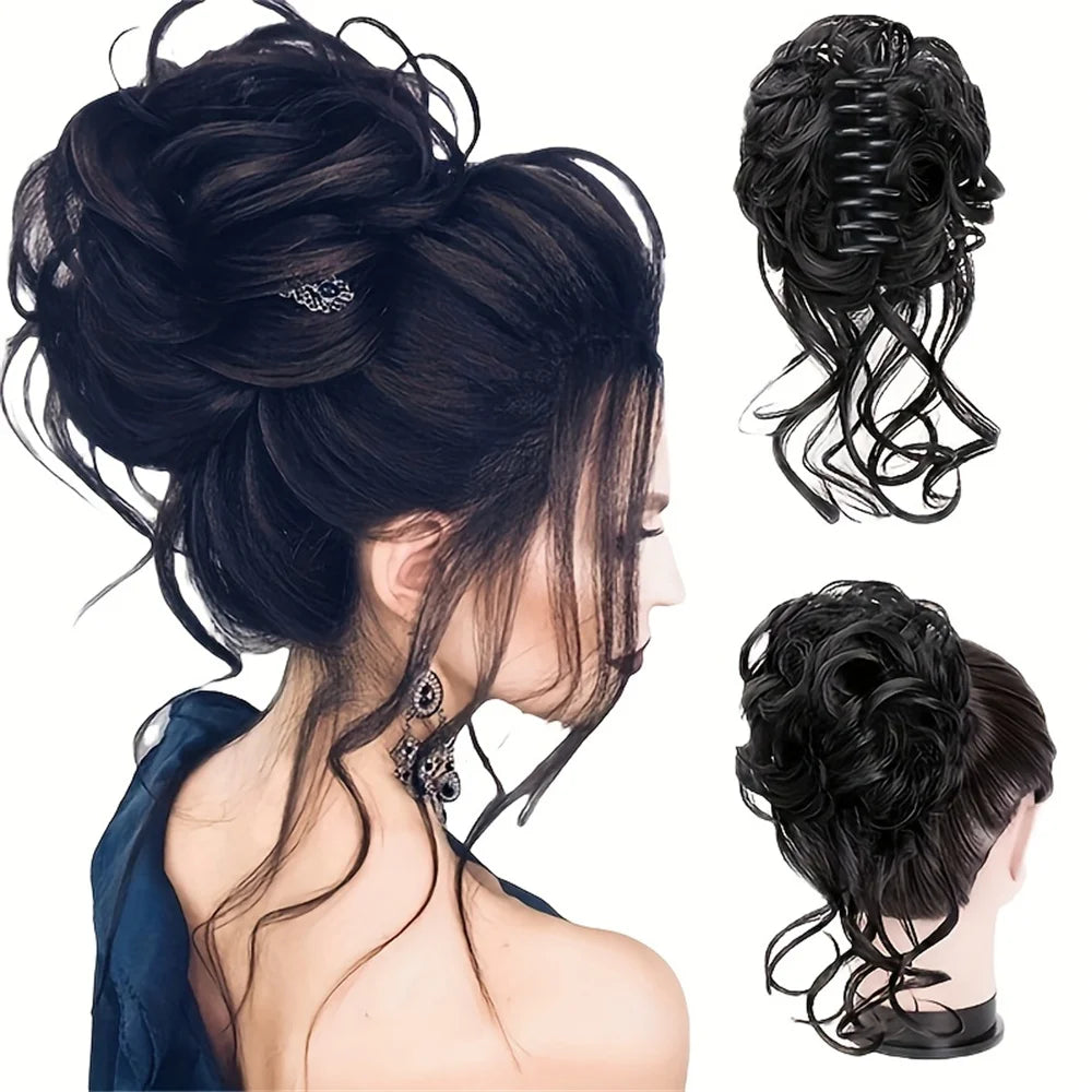 10" Synthetic Curly Wavy Hair - Messy Bun Chignon Claw Clip