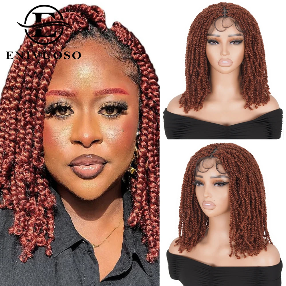 Honey Blonde Short Braided Full Lace Synthetic Wig - Spring Twist Double Lace With Baby Hair