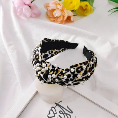 Leopard Flannel Pearl Knotted Headband