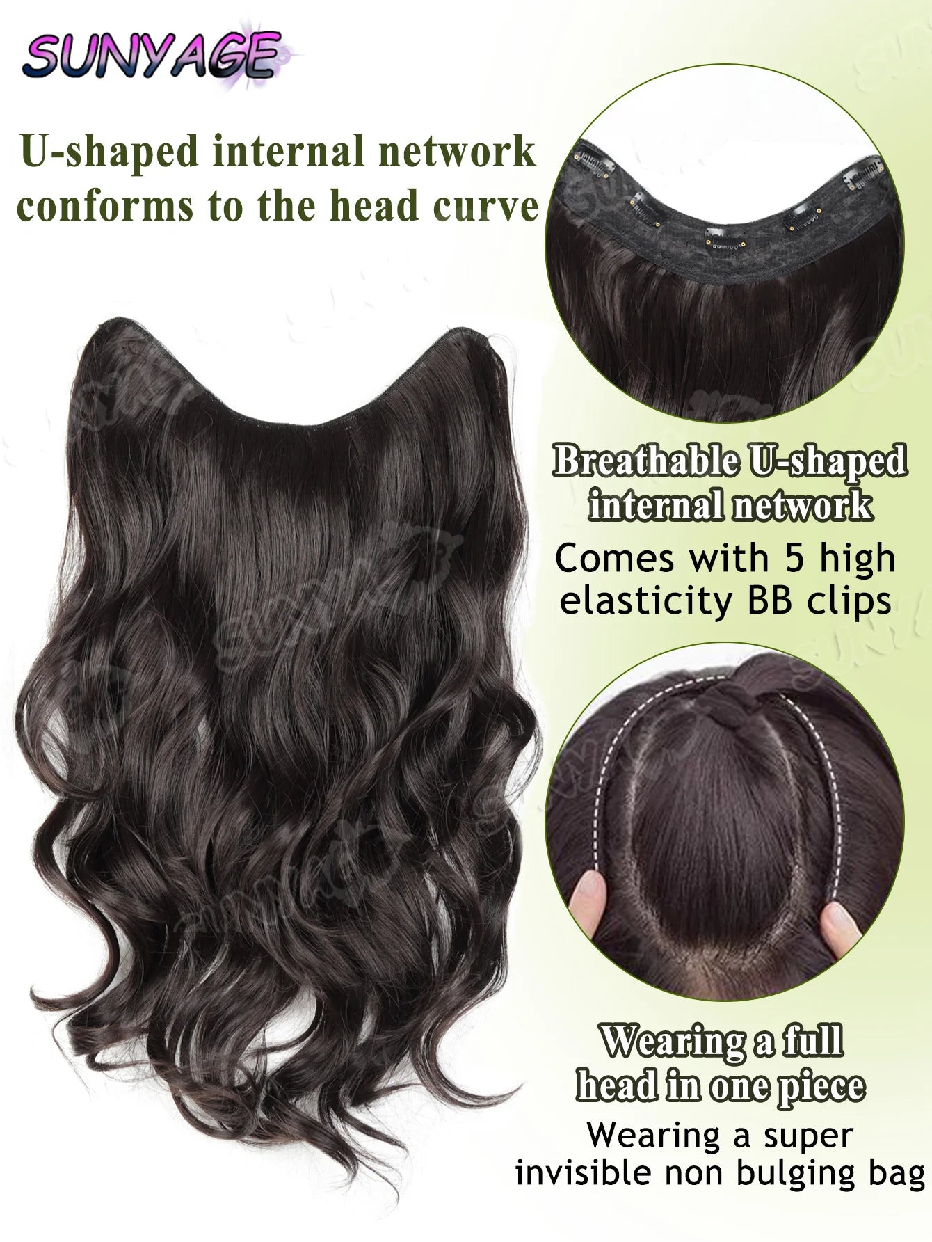 20" Synthetic Long Wavy Curly Hair Extensions