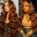 Ginger with Brown Highlight Body Wave Lace Front Human Hair Wig