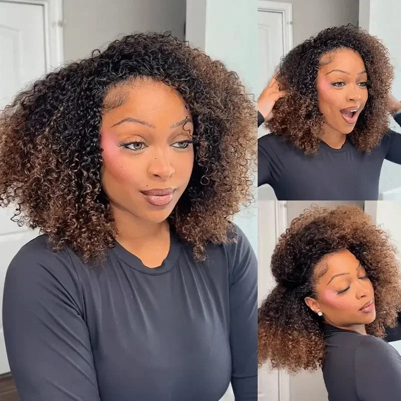 16" Brown Water Curly  Drawstrings Wig